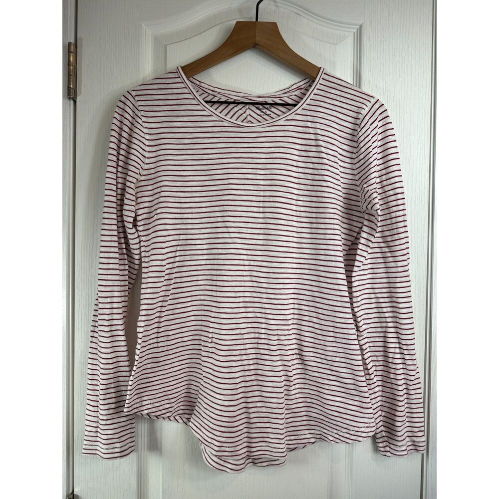 Madewell Women's Long Sleeve Tee Top Red White Stripe Size S Small